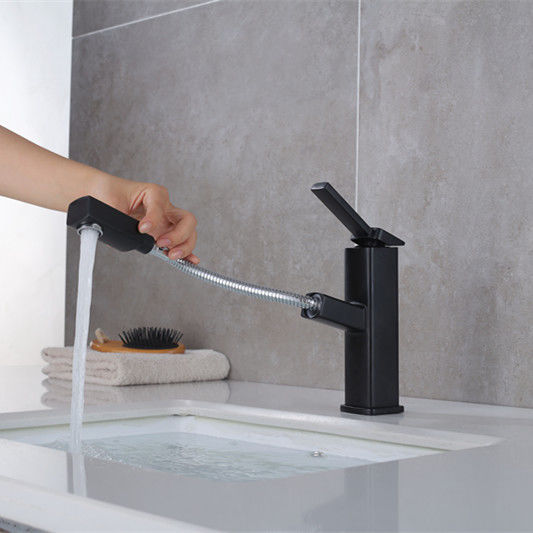 Ο ορείχαλκος βγάζει 360°Swivel τον ενιαίο αναμίκτη λεκανών λαβών τρυπών ενιαίο στο Μαύρο μεταλλινών