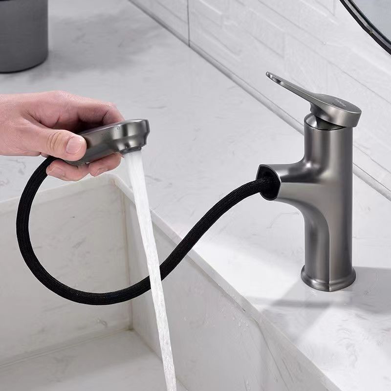 Ο ορείχαλκος σύγχρονος βγάζει 360°Swivel τον ενιαίο αναμίκτη λεκανών λαβών τρυπών ενιαίο στο μαύρο γκρι μεταλλινών χρωμίου